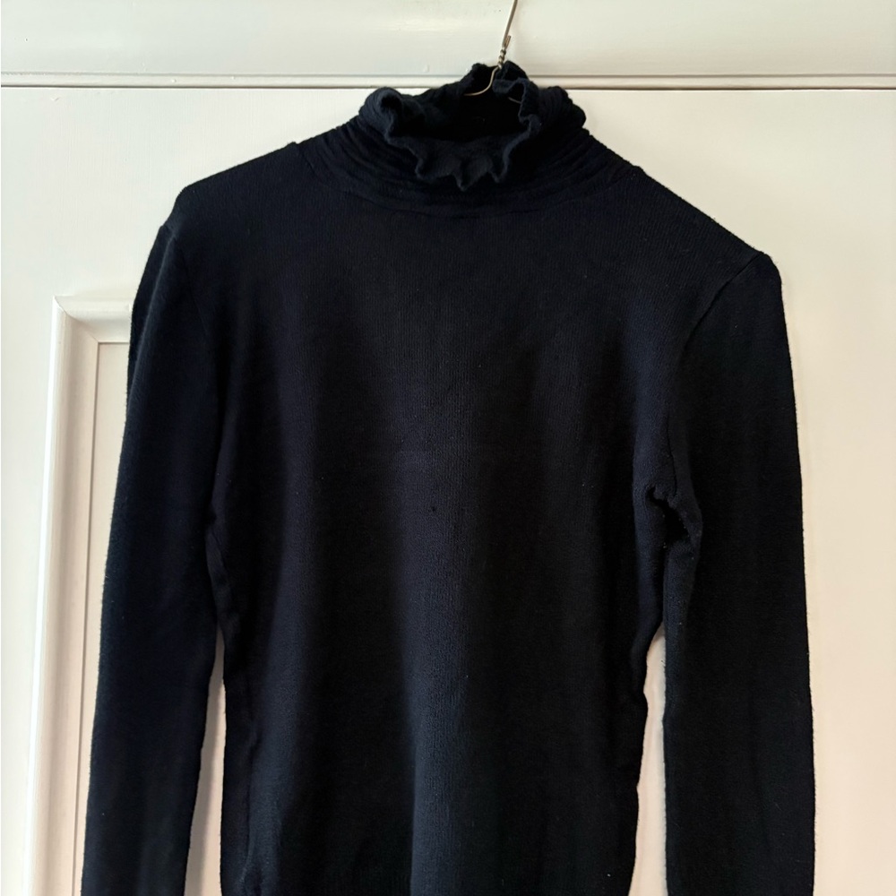 Women’s Cache Ruffled Black Turtleneck Sweater